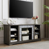 ZUN Mantel Stone TV Media Stand with with Faux Stacked Stone Surround, Modern Entertainment Console with W1758P187683