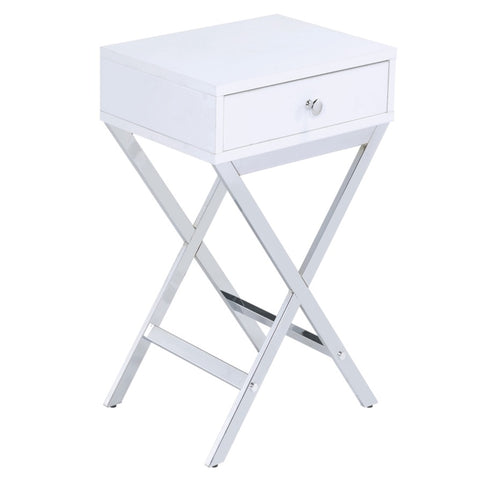 ZUN White and Chrome 1-Drawer Rectangular Accent Table B062P185654