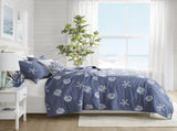 4 Piece Cotton Reversible Embroidered Quilt Set with Throw Pillow Navy King/Cal King B03595793