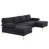 280*130*85 U-Shaped 4-Seat Linen Seat Frame Wooden Frame Back Iron Frame Golden Feet Indoor Modular 08465381