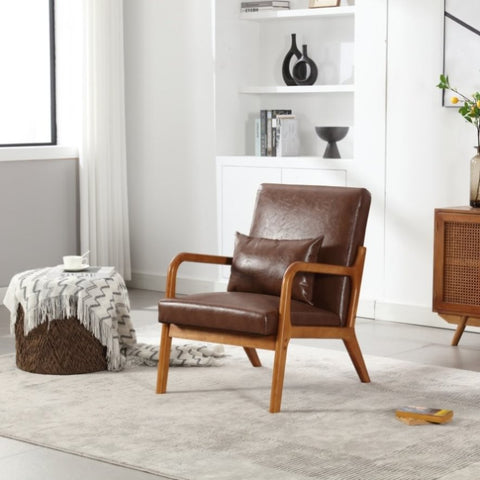 ZUN COOLMORE Modern Accent Chair, Solid Wood Padding Lounge Armchairs With One pillow for Living Room, W395P201457