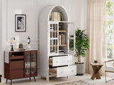 K&K 71" Tall Arched Kitchen Pantry Cabinet with 2 Large Drawers, Modern Farmhouse Kitchen Storage N707P288972W