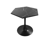 ZUN 31.50"Modern Hexagonal Coffee Table with Printed Black Marble Table Top,Metal Base, for Dining Room, W757P186687