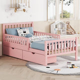 Twin Size Wood Platform Bed with Guardrails on Both Sides and Two Storage Drawers ,Pink N733P172696H