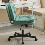 ZUN Armless-Office Desk Chair with Wheels: PU Leather Cross Legged Wide Chair,Comfortable Adjustable 62866664