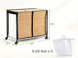 Compact Rolling Bamboo Laundry Hamper with Lid, 2 Sorting Compartments Removable Oxford Liner Bags 81509674