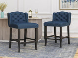 Vienna Contemporary Fabric Tufted Wingback 31 Inch Counter Stools, Set of 2, Navy Blue N780P523553B