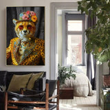 Abstract Art Wall Decor Stylish Cheetah in Leopard Print Suit with Sunglasses and Hat Featuring W3374P322233
