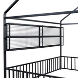 Full Size Metal Bed House Bed Frame with Fence and Shelves, Black N737P175361B