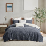 3 Piece Embroidered Cotton Quilt Set Navy King/Cal King B03596540