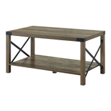 Rustic Oak Coffee Table with Bottom Shelf B062P185677