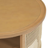 2-Tiered Round Natural Wood Coffee Table with Storage Rattan Base in 31.3'' N735P185131N