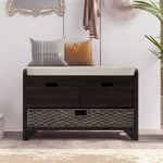 ZUN Storage Bench with Removable Basket and 2 Drawers, Fully Assembled Shoe Bench with Removable Cushion 25500376