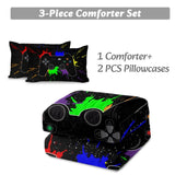Black Video Game Comforter for Girlss Red Blue Green Purple Yellow Ink Game Controller Bedding 15525375