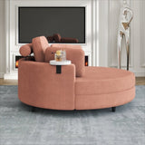 A 51-inch orange corduroy sofa with two throw pillows, a waist pillow and an extra tray is W1658P143718