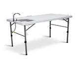 50" Folding Fish Cleaning Table with Sink, Bi-Folding Portable Camping Sink Station with Drain Hose, 37035974