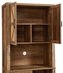 ZUN 76-Inch Tall Rustic Oak Color Farmhouse Kitchen Faux Rattan Wine Cabinet, Kitchen Bar Cabinet with W2702P183964