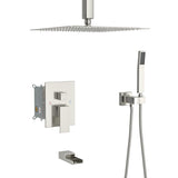Shower System with Waterfall Tub Spout,16 Inch Ceiling Mount Square Shower System with Rough-in W124381955