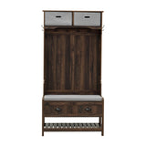 U-Can Hall Tree with 6 Hooks and Hinged Lid, Coat Hanger, Entryway Bench, Storage Bench, 3-in-1 N724P184891D
