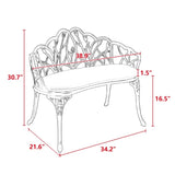 ZUN Tulip Patio Garden Bench Metal Park Bench Cast Aluminum Outdoor Furniture with Floral Rose for W640P250987