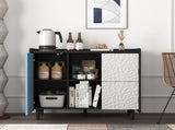 Sideboard Buffet Cabinet, Black Storage Cabinet with Red Doors , 2 Drawers with unique panel styling W409P176583
