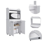 ZUN Kira Kitchen Kart, Double Door Cabinet, One Open Shelf, Two Interior Shelves -White B20091922