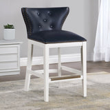 Macon Midnight Blue Faux Leather and White Wood Counter Stool B050P364431