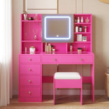 Barbie Pink Textured Particle Board with Melamine Laminate, Tempered Glass Top, Five-Drawer Dressing 78912246