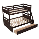 ZUN Twin over Full Bunk Bed with Storage - Espresso 18115041