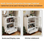 ZUN Minimalist White Buffet Cabinet with Double Glass Doors and Drawer, Modern Wooden Storage Sideboard W2557P189574