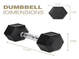 15LB HDRS Rubber Coated Solid Cast Iron Dumbbell with Contoured Chrome Handle, Hexagon 48676045