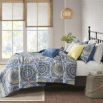 ZUN 6 Piece Reversible Quilt Set with Throw Pillows Blue King/Cal King B03597624