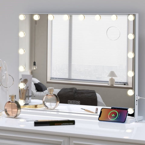 ZUN Hollywood Vanity Mirror with Speaker and Lights: 18 Bulbs, 3 Light Colors, Adjustable Brightness, W1673P145376