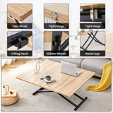 Modern minimalist multifunctional lift table with 0.8-inch MFC tabletop and black metal legs, can be W1151P149702