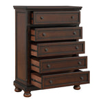 ZUN Transitional Bedroom 1pc Chest of Five Drawers Bun Feet Brown Cherry Finish Birch Veneer Home B01146551