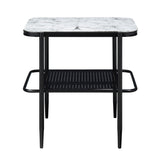 3pc Stylish Occasional Table Set White Marble Print Tempered Glass Top Coffee Table and End Tables B011P298386