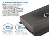 Stainless Steel Kitchen Sink, 36x22 Single Bowl, Overmount Handmade Sink in Black, with Cutting 80406989