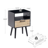 ZUN 15.75" Rattan End table with drawer and solid wood legs, Modern nightstand, side table for living W2181P201362