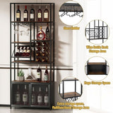 ZUN 82.7" Industrial Standing Wine Rack with Glass Rack Tall Freestanding Floor Bar Cabinet WF325111AAB