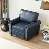 Living Room Sofa Single Seat Chair with Wood Leg Navy Blue Faux Leather W1097125453