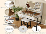 Makeup Vanity with LED Lighted Mirror, 360&deg Rotatable Mirror, Vanity Desk with 2 Drawers,Power 49216416
