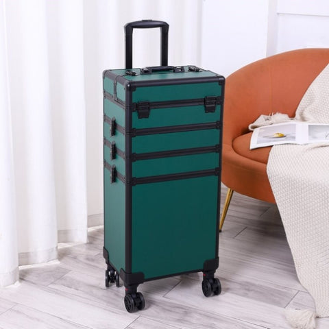 ZUN 4-in-1 Draw-bar Style Interchangeable Aluminum Rolling Makeup Case-Dark Green 71811920