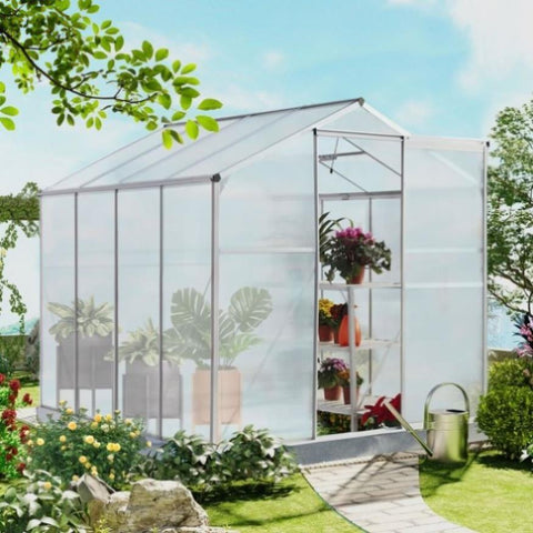 ZUN Polycarbonate Greenhouse,6'x 8' Heavy Duty Walk-in Plant Garden Greenhouse for Backyard/Outdoor 46754551