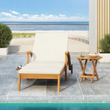 CHAISE LOUNGE WITH WHEEL - ACACIA WOOD RECLINER FOR PATIO/GARDEN, WITH 2INCH WHITE CUSHION, N770P261514T