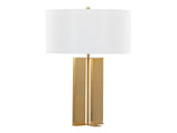28" Metal Table Lamp in Antique Brass and White Linen B202P224190