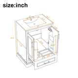 24"Bathroom Vanity with Sink, MDF Cabinet with Solid Wood Frame, 1 Divided Drawer and 2 Soft Close N729P321378B
