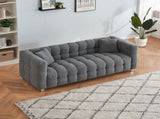 Grey teddy fleece sofa 80 inch discharge in living room bedroom with two throw pillows hardware foot W1278141700