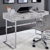 Rectangular Writing Desk with 2 Drawers, White Engineered Stone Top and Chrome B016P311828