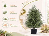 Set of 2 3ft Two-Tone Green PE Potted Trees with Round Black Pots, 250 Branch Tips Each, Artificial 26409058