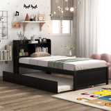 Twin Bed with Trundle,Bookcase,Espresso W50440497
